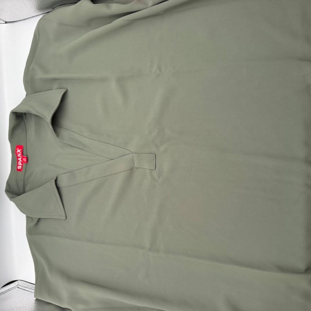 Spanx AirEssentials Short Sleeve Collared Tee Eucalyptus Green 1X 22825R